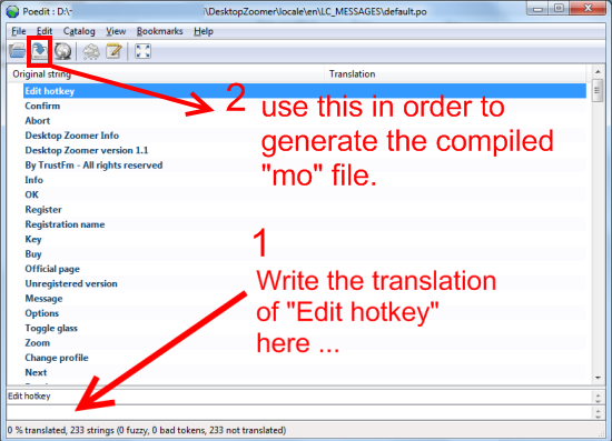 Using poedit to do the translation of NoZip