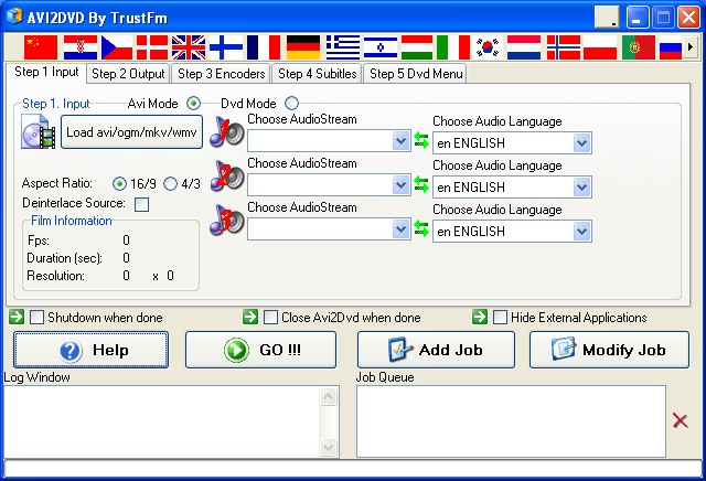 Avi2Dvd converts Avi/Ogm/Mkv/Dvd to Dvd/Svcd