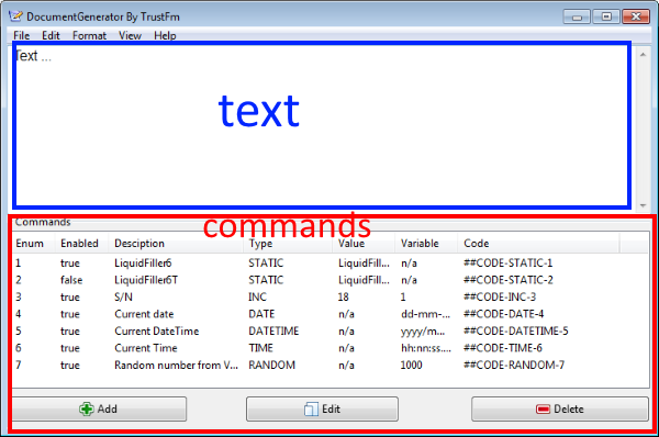 DocumentGenerator commands section