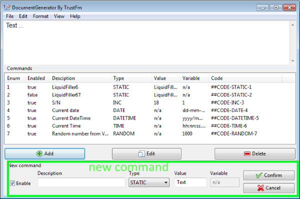 DocumentGenerator commands section