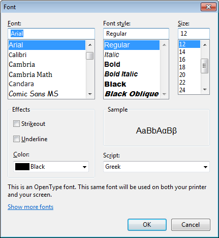 DocumentGenerator font settings